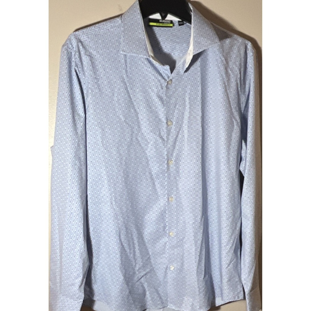 Murano Men's Dress Shirt L Light Blue White Chevron Slim Fit Performance